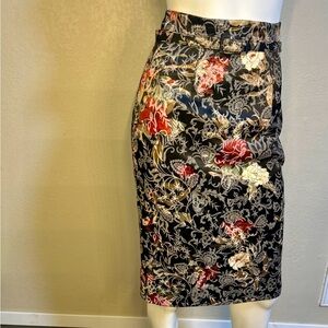 ANTONIO MELANI Skirt size 0 black floral print high waist pencil Belt